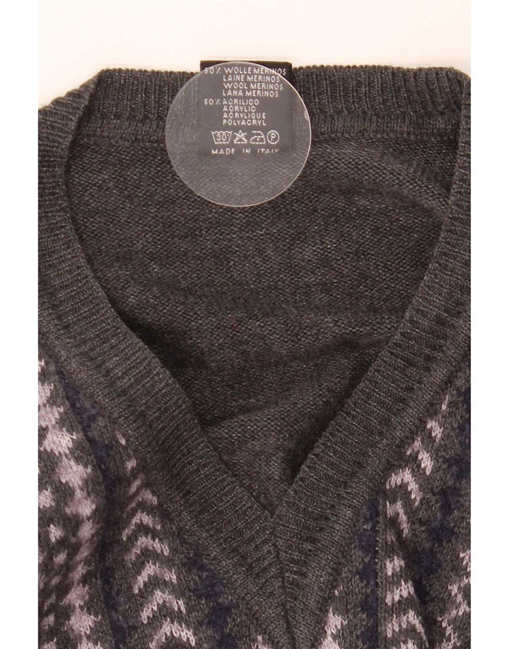 Maglione Rinaldi da uomo con scollo a V in lana geometrica grigio medio
