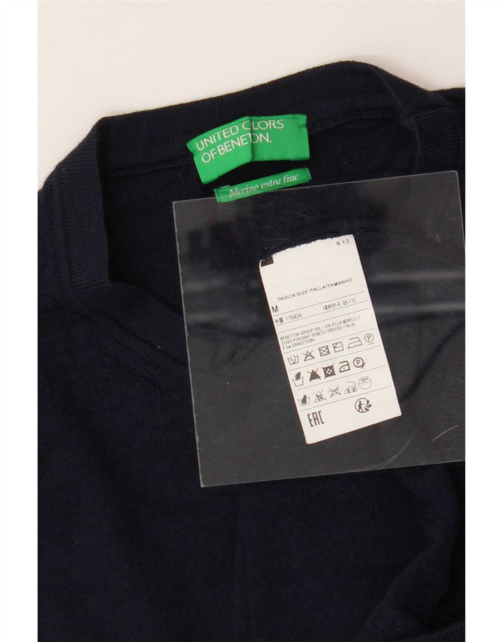 Maglione da uomo girocollo Benetton maglione medio blu navy in lana vergine