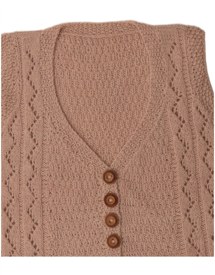 Maglione cardigan senza maniche da donna VINTAGE UK 14 Beige medio