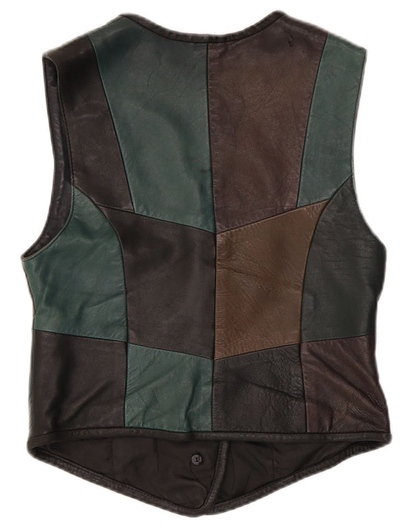 Gilet in pelle da donna vintage IT 38 XS in pelle patchwork nera