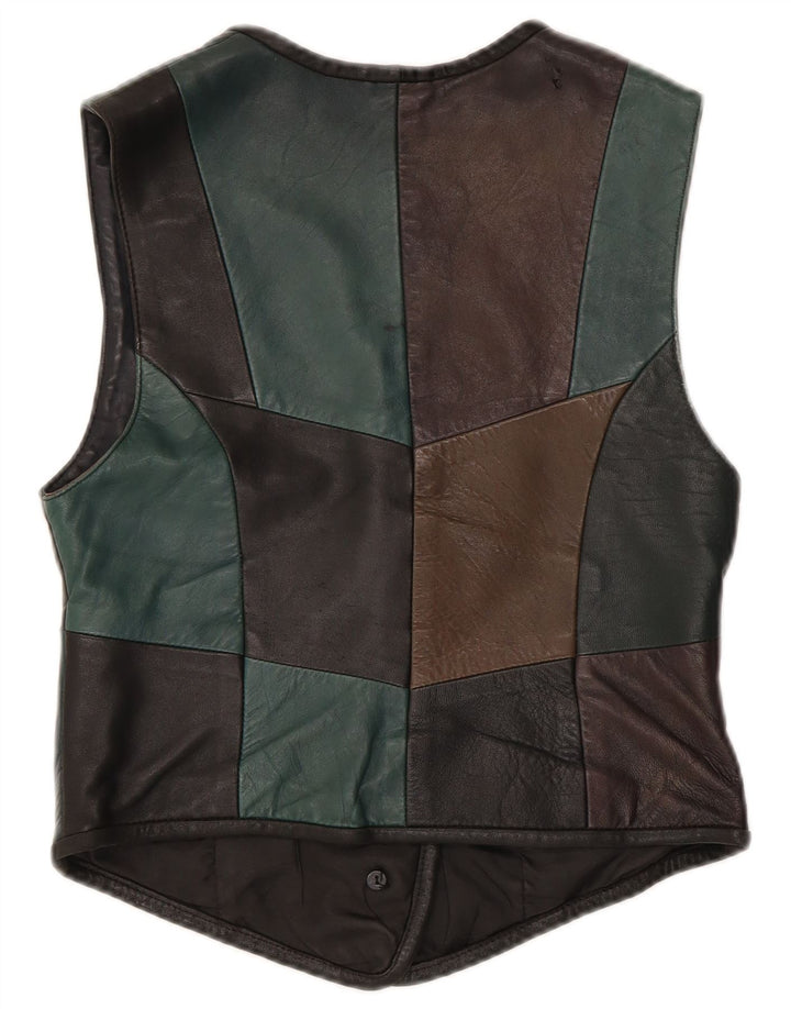 Gilet in pelle da donna vintage IT 38 XS in pelle patchwork nera