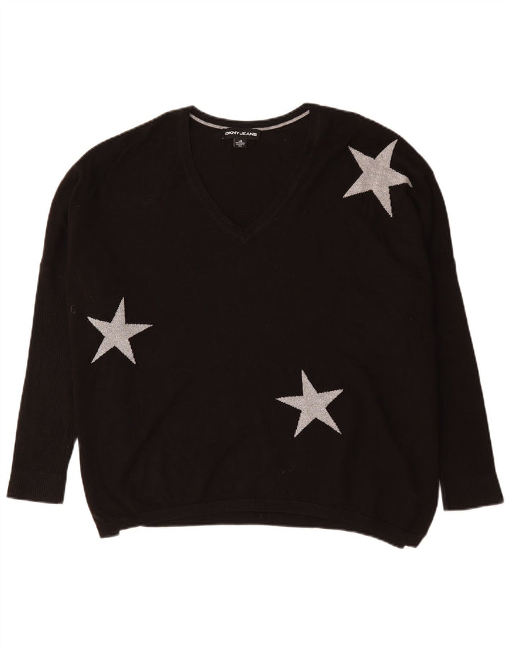Maglione da donna Dkny oversize con scollo a V grafico UK 16 grande nero
