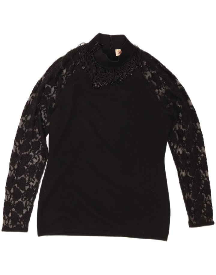 Roccobarocco Top da donna a maniche lunghe UK 14 Medium Black Lana Merino