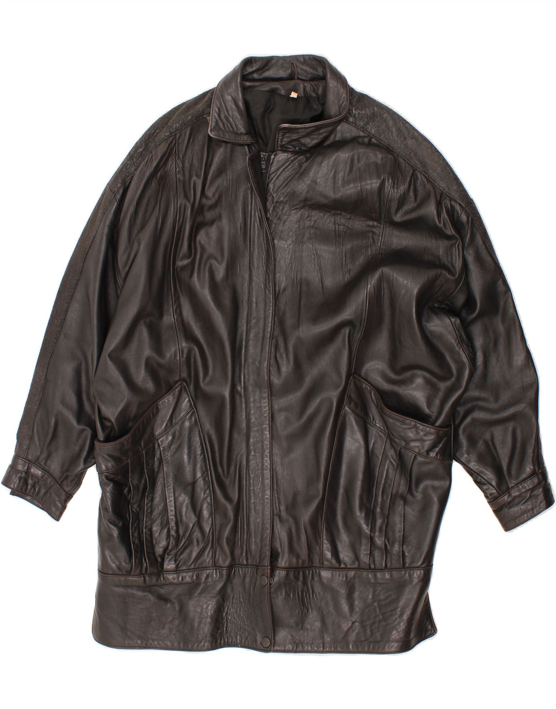 VINTAGE Womens Oversized Leather Coat UK 16 Large Black Leather Vintage Vintage and Second-Hand Vintage from Messina Hembry 