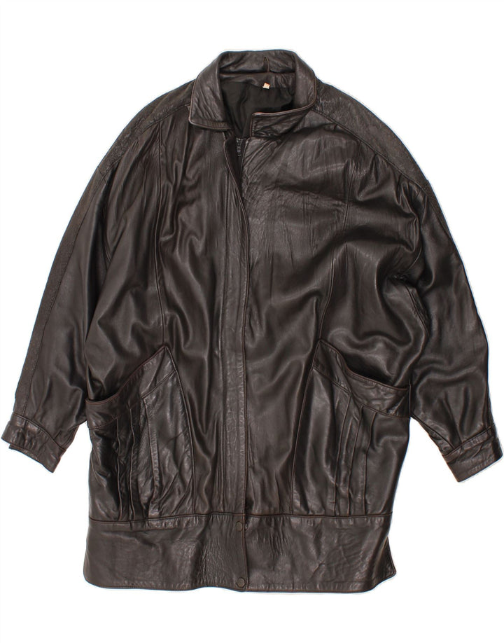 VINTAGE Womens Oversized Leather Coat UK 16 Large Black Leather Vintage Vintage and Second-Hand Vintage from Messina Hembry 