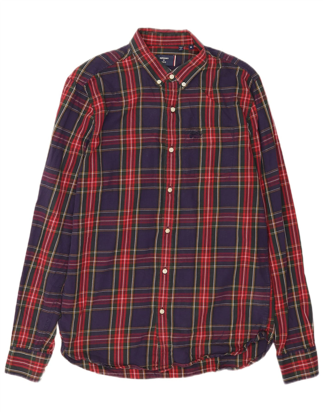 Camicia da uomo in flanella Superdry, cotone a quadri blu navy medio
