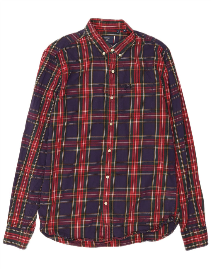 Camicia da uomo in flanella Superdry, cotone a quadri blu navy medio