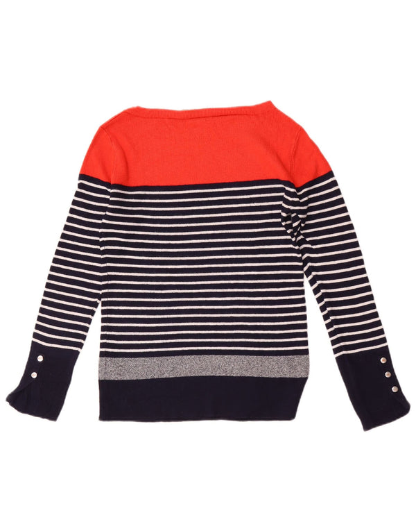 Maglione maglione con scollo a barca da donna Oasis UK 8 piccolo a righe blu navy