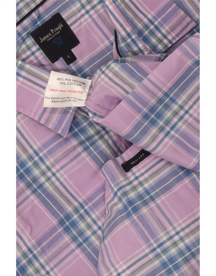 JAMES PRINGLE Camicia da uomo a maniche corte grande in poliestere a quadri viola