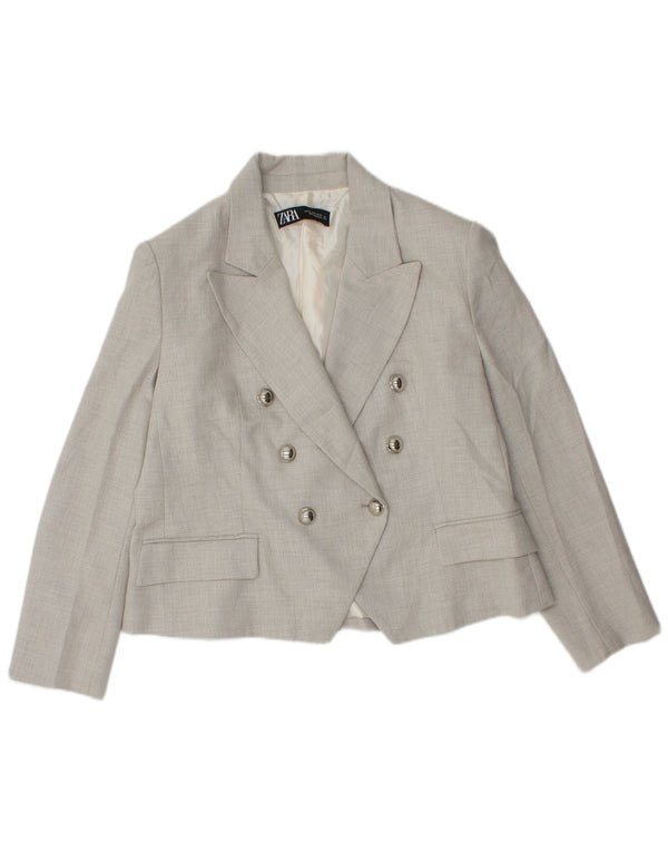 Giacca blazer doppiopetto corta da donna Zara UK 18 XL poliestere grigio