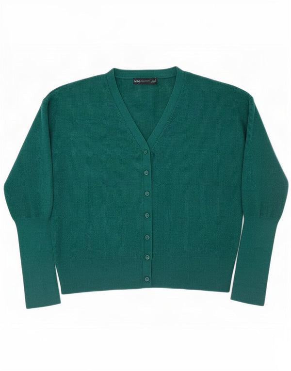 Maglione cardigan corto da donna Marks & Spencer UK 14 Viscosa verde medio