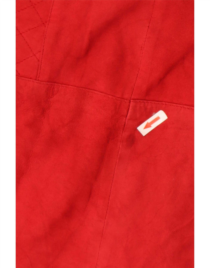 Giacca blazer vintage da donna in pelle scamosciata a 1 bottone UK 12 rossa media