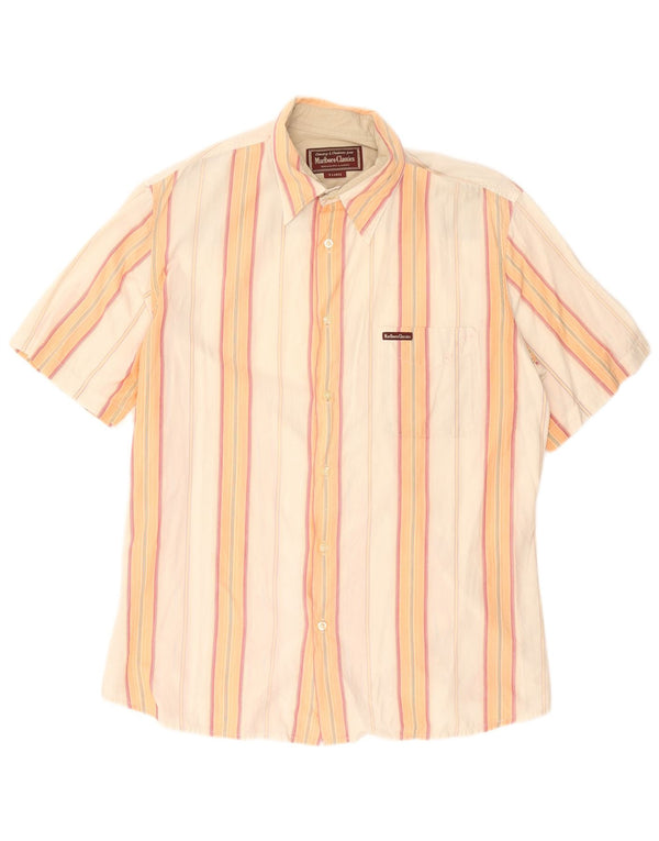 MARLBORO CLASSICS Camicia a maniche corte da uomo XL in cotone a righe arancioni