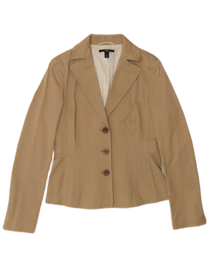 Giacca blazer a 3 bottoni da donna Hugo Boss UK 10 piccola classica in cotone beige