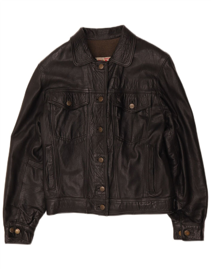 Giacca in pelle oversize da donna vintage UK 10 piccola nera