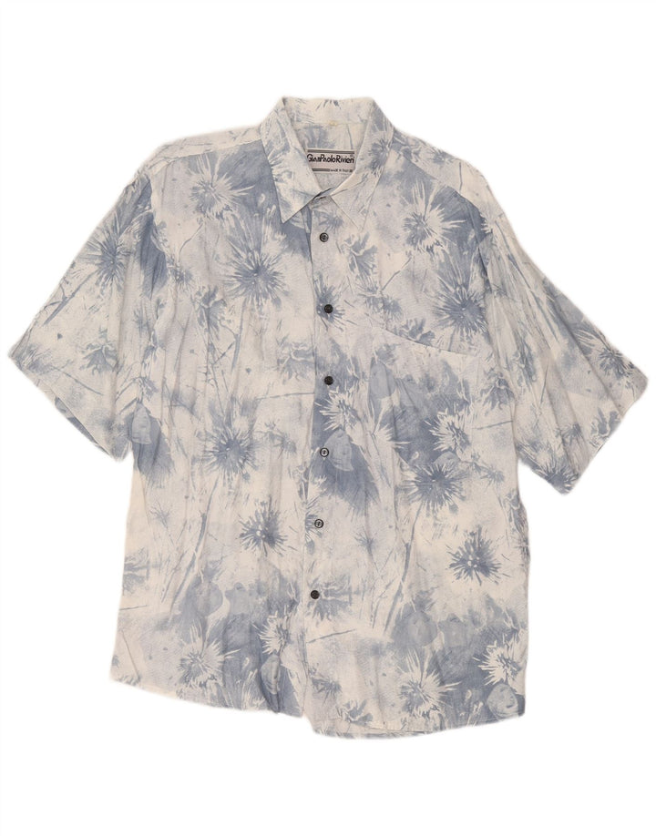 Camicia vintage da uomo a maniche corte blu medio tie dye