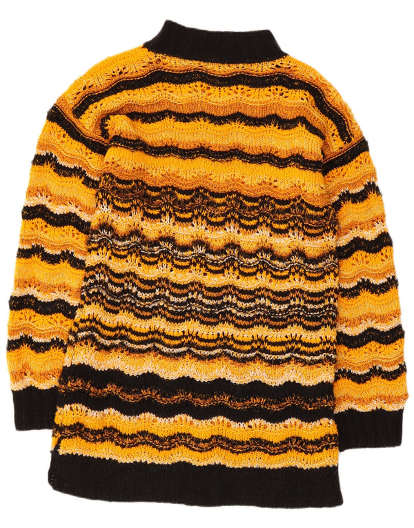 Maglione vintage da donna con collo dolcevita UK 10 piccolo a righe gialle