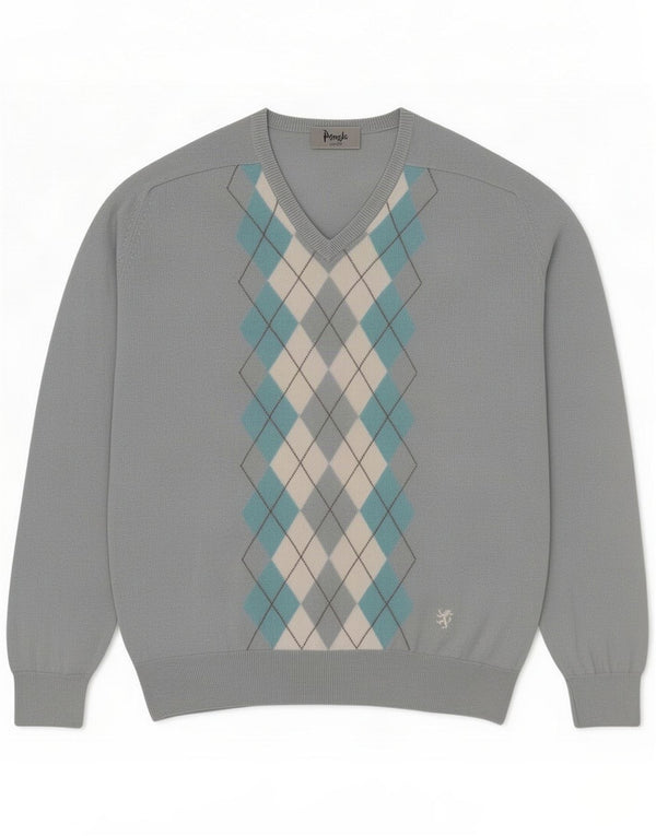 Maglione da uomo Pringle con scollo a V XL Blu Argyle/Diamond Lambswool