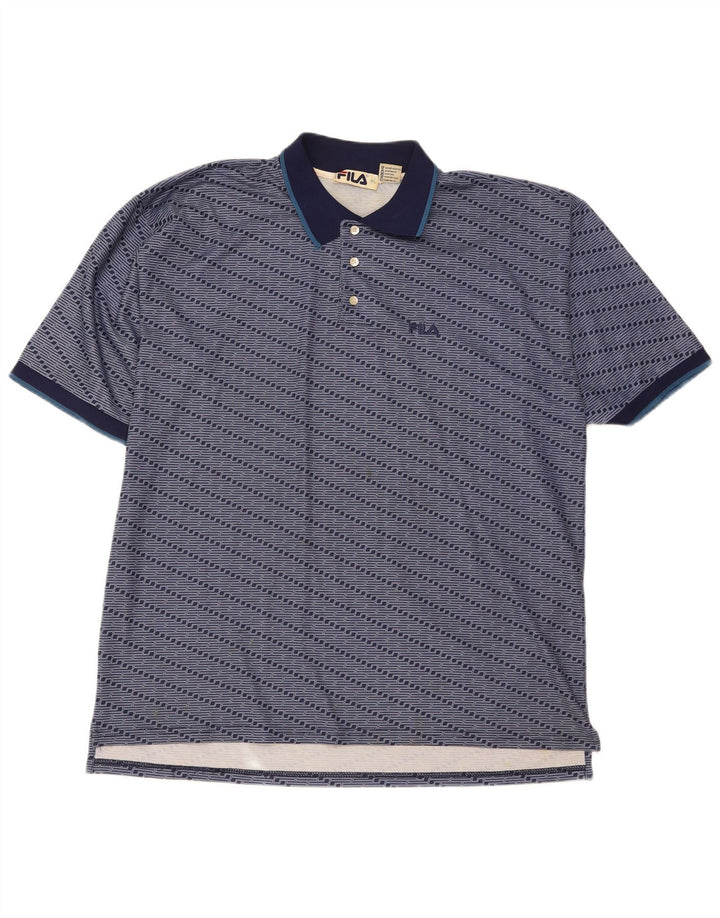 Polo da uomo Fila XL in poliestere a righe blu navy