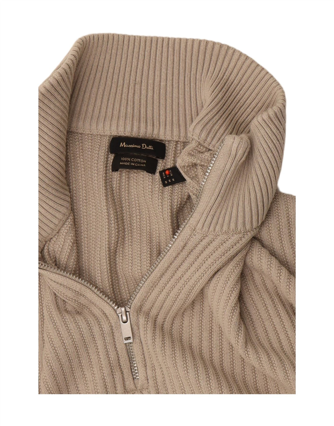 Massimo Dutti Maglione da uomo con zip e collo in cotone beige medio