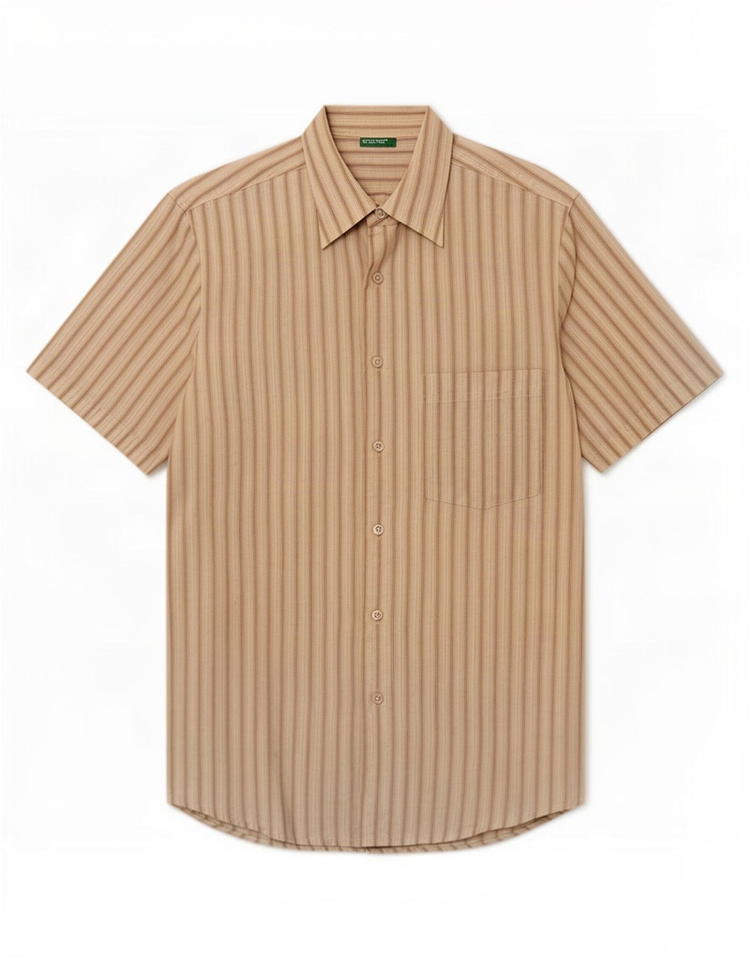 Camicia Benetton Uomo Manica Corta Piccola Rigata Beige