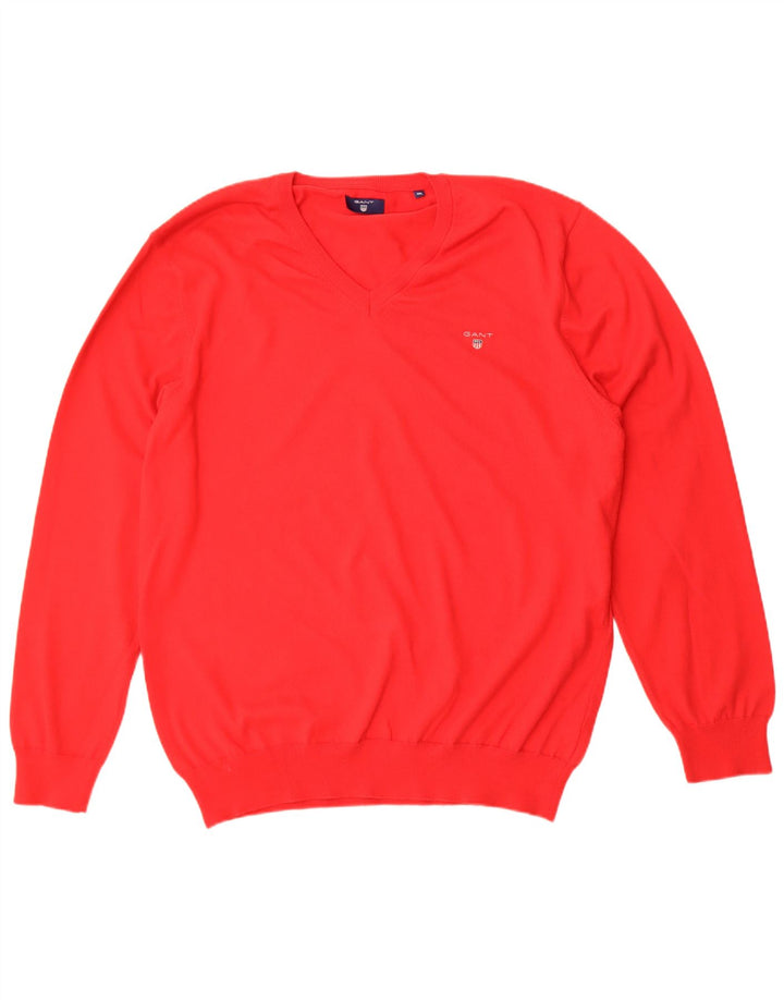 Maglione maglione con scollo a V da uomo Gant 3XL cotone rosso