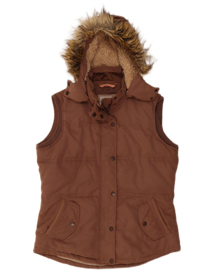 Gilet imbottito con cappuccio da donna Fat Face UK 12 Poliestere marrone medio