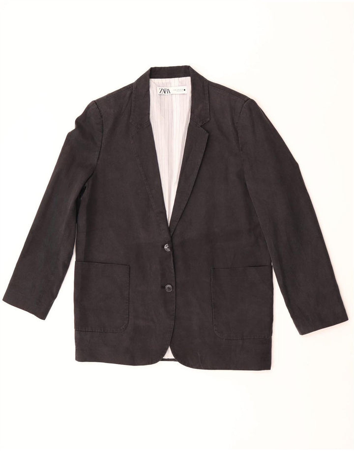 Giacca blazer a 2 bottoni da donna Zara UK 14 NLino nero medio