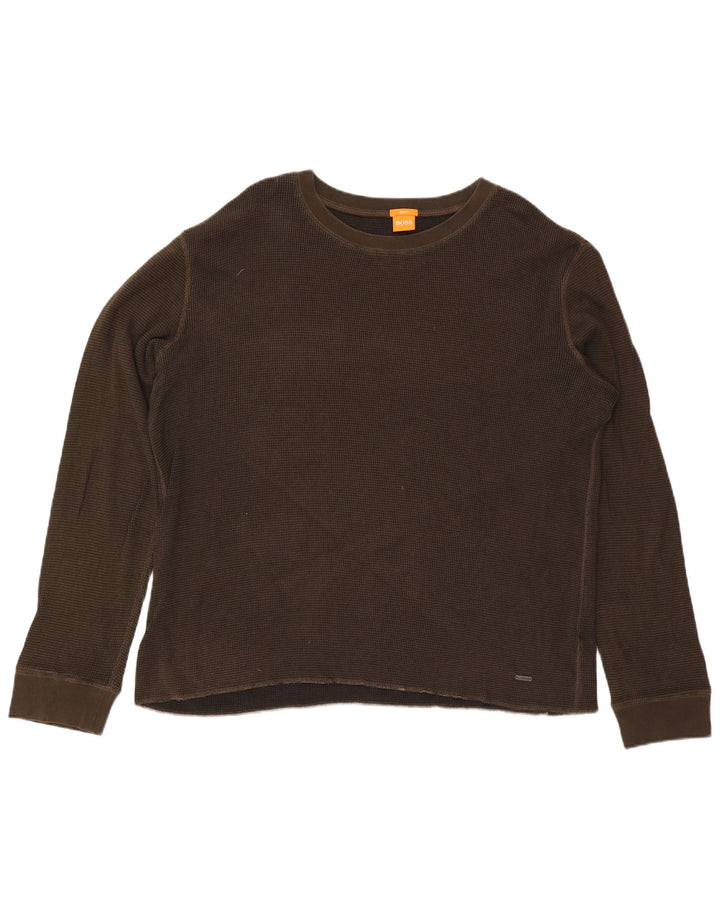 Top da uomo a maniche lunghe Hugo Boss 3XL in cotone marrone