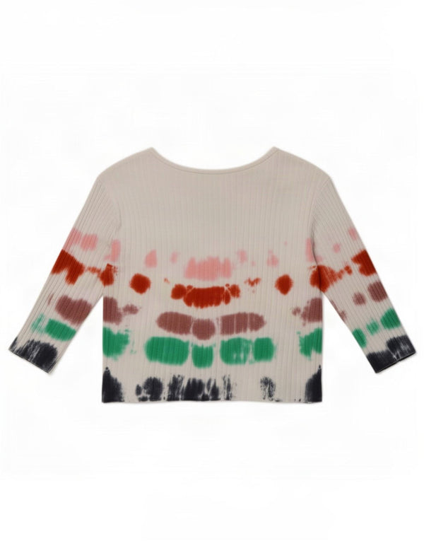 Zara Trafaluc Top corto da donna con maniche a 3/4 UK 14 Large Bianco Tie Dye