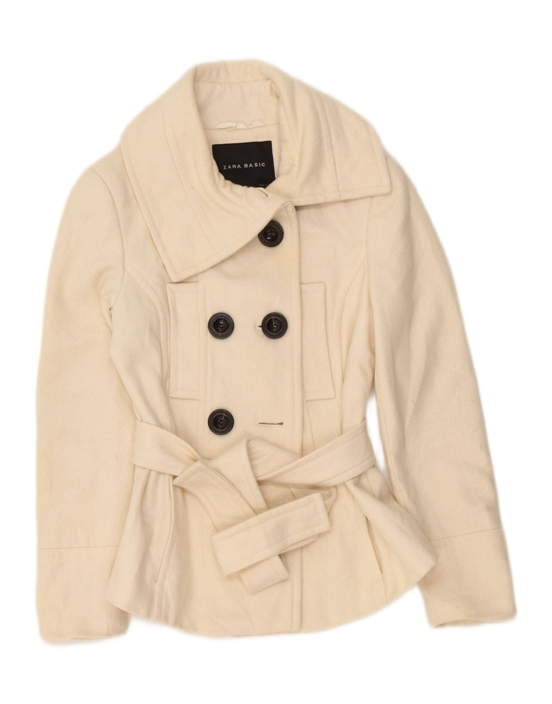 Cappotto da marinaio da donna Zara UK 12 medio in lana bianco sporco