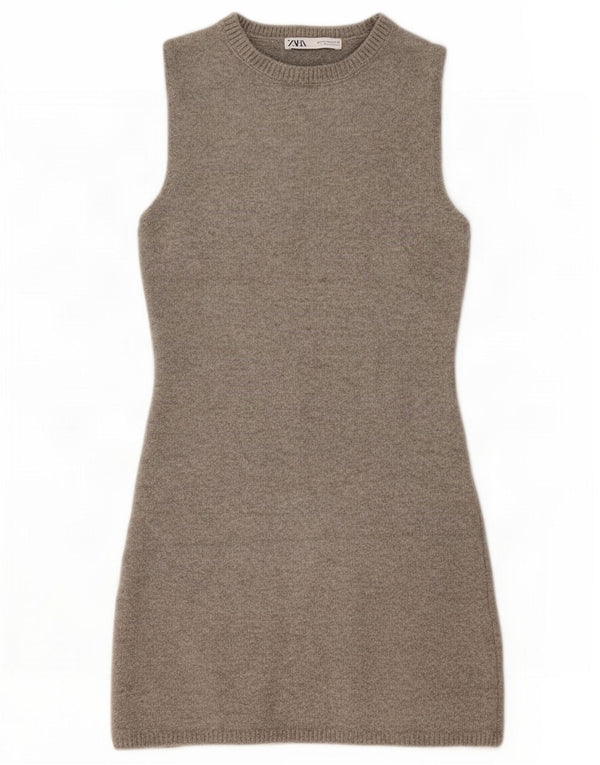 Abito maglione senza maniche da donna Zara UK 12 Lana grigio medio