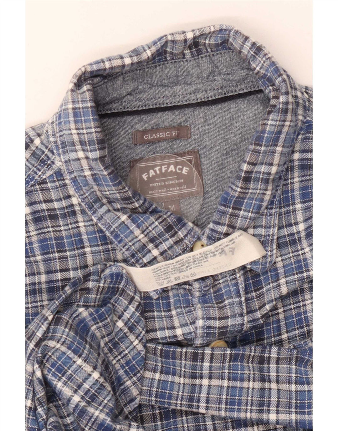 Fat Face Camicia da uomo in flanella dalla vestibilità classica a quadri Blu medio in cotone a quadri
