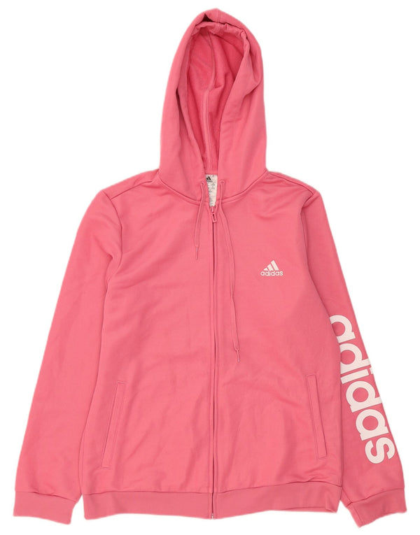 Felpa con cappuccio e zip grafica Adidas da donna UK 16/18 Large Rosa Poliestere