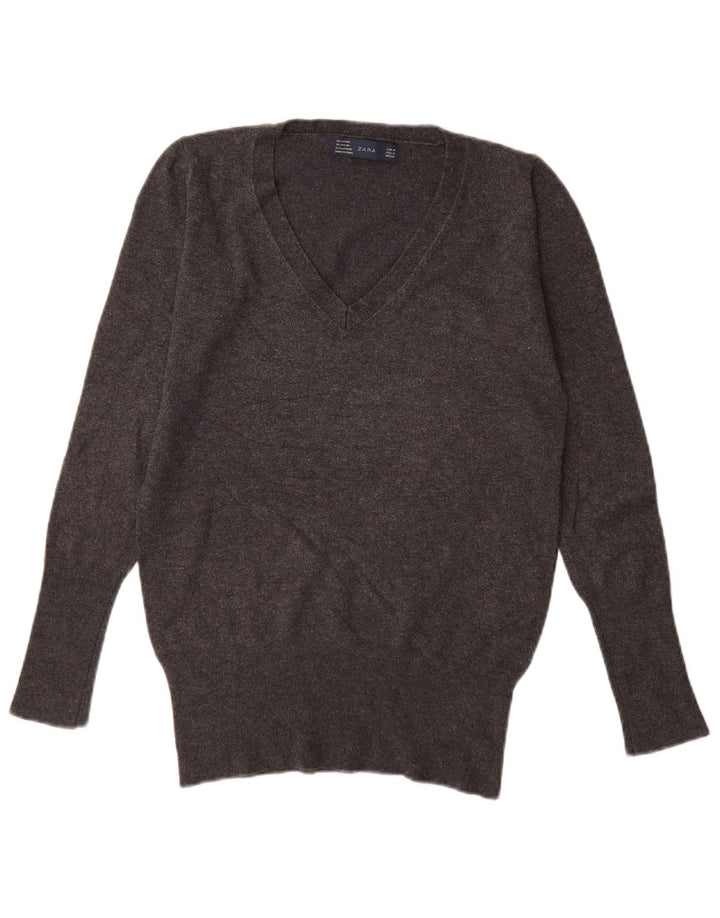 Maglione Zara da donna con scollo a V UK 12 Rayon grigio medio