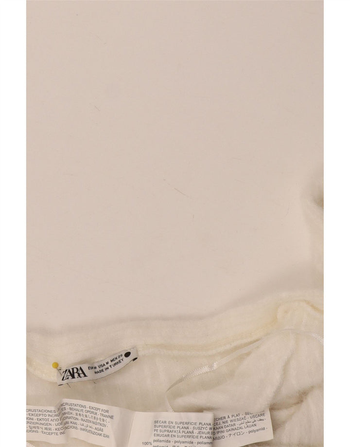 Top corto da donna con spalle scoperte Zara UK 12 medio bianco poliammide
