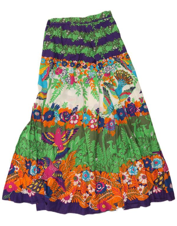 Gonna zingara vintage da donna UK 14 media W26 cotone floreale multicolore