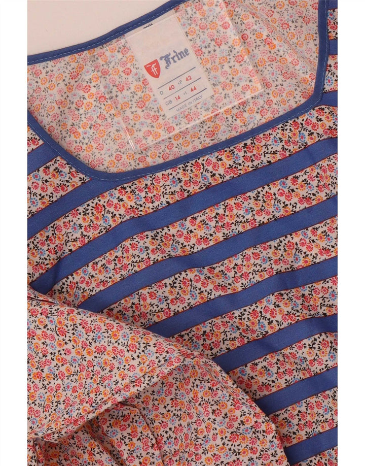 Abito maxi a maniche lunghe da donna vintage UK 14 Poliestere a righe blu medio