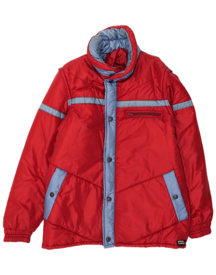 Giacca imbottita con cappuccio da donna vintage IT 52 2XL Poliammide color block rosso