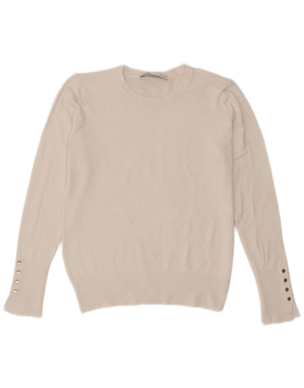 Maglione maglione girocollo da donna Zara UK 14 grande bianco