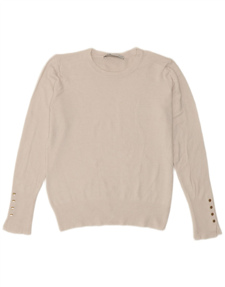 Maglione maglione girocollo da donna Zara UK 14 grande bianco