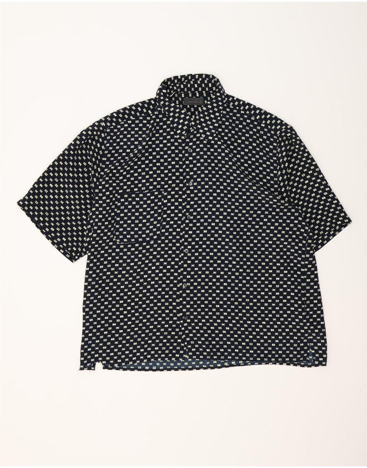 LANGELLA Mens Short Sleeve Shirt XL Navy Blue Geometric