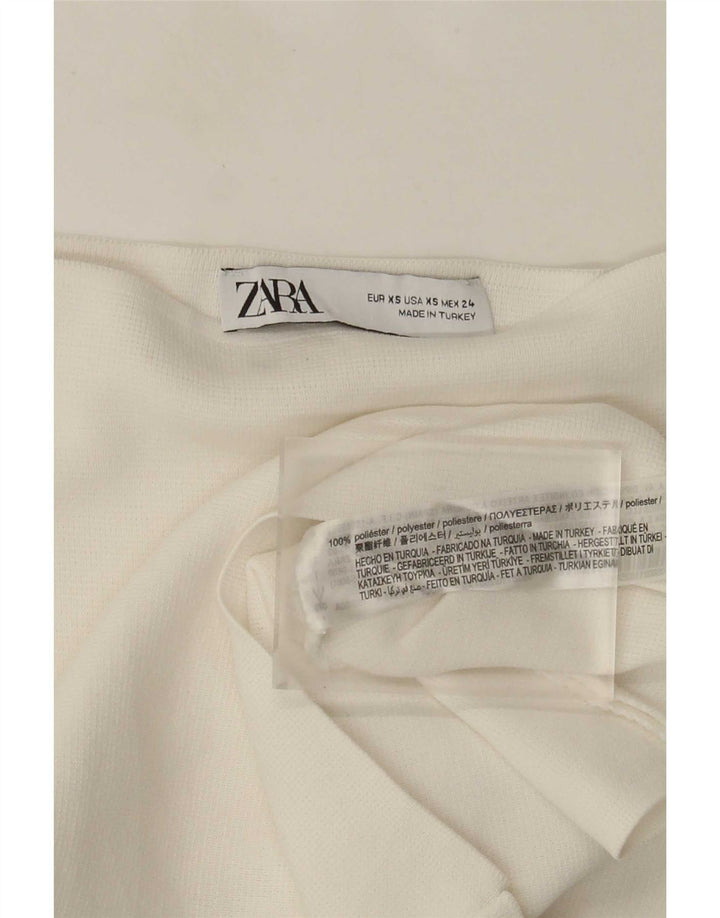 Zara Top corto da donna con spalle scoperte manica lunga UK 6 XS poliestere bianco