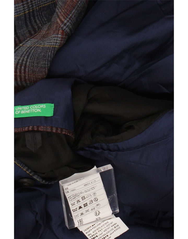 Giacca blazer da uomo a 2 bottoni Benetton UK 38 lana scozzese media blu navy