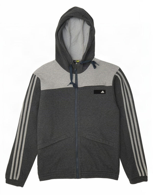 Maglione con cappuccio e zip da uomo Adidas UK 36/38 Piccolo cotone color block grigio