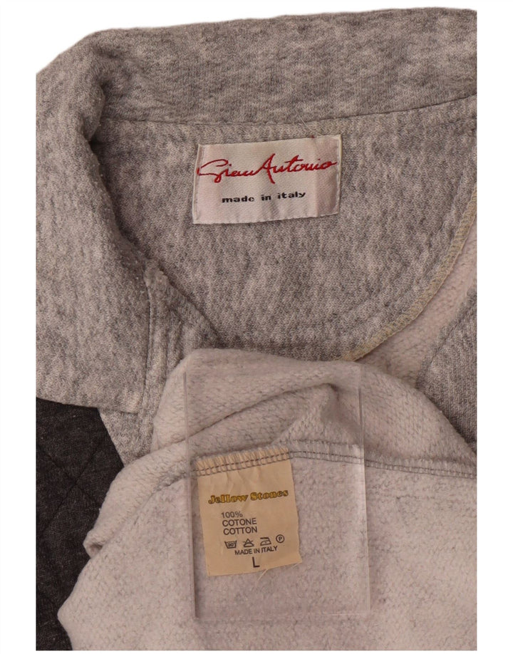 VINTAGE Felpa da uomo con collo alto Maglione grande in cotone color block grigio