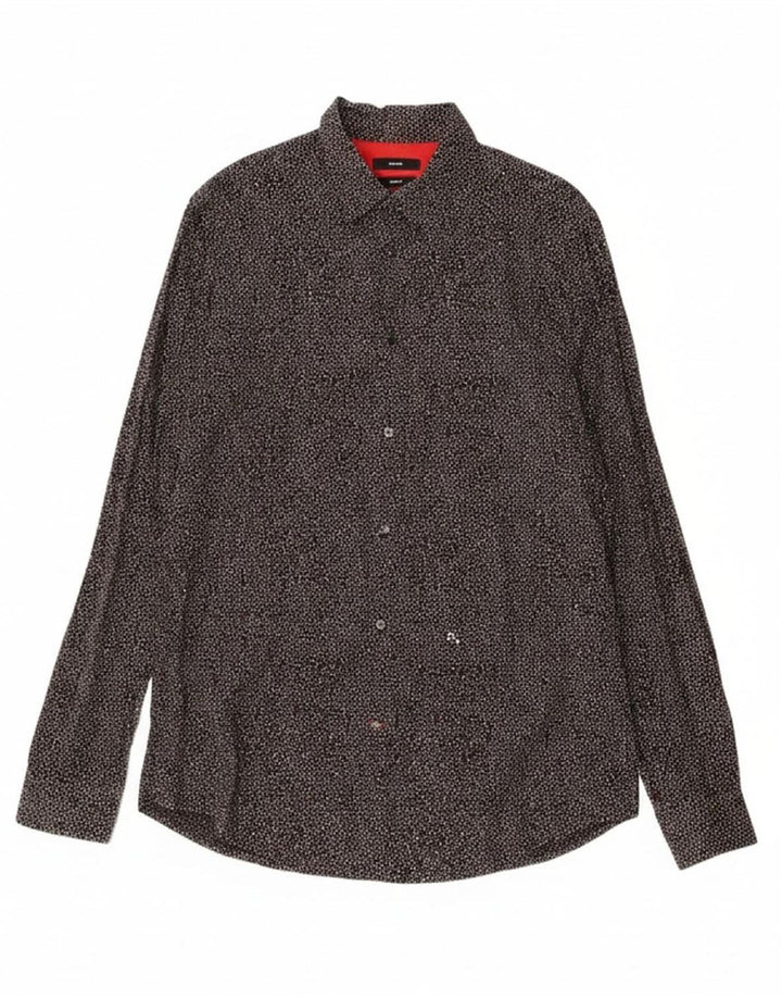 DIESEL Mens Slim Fit Shirt 2XL Black Spotted Cotton