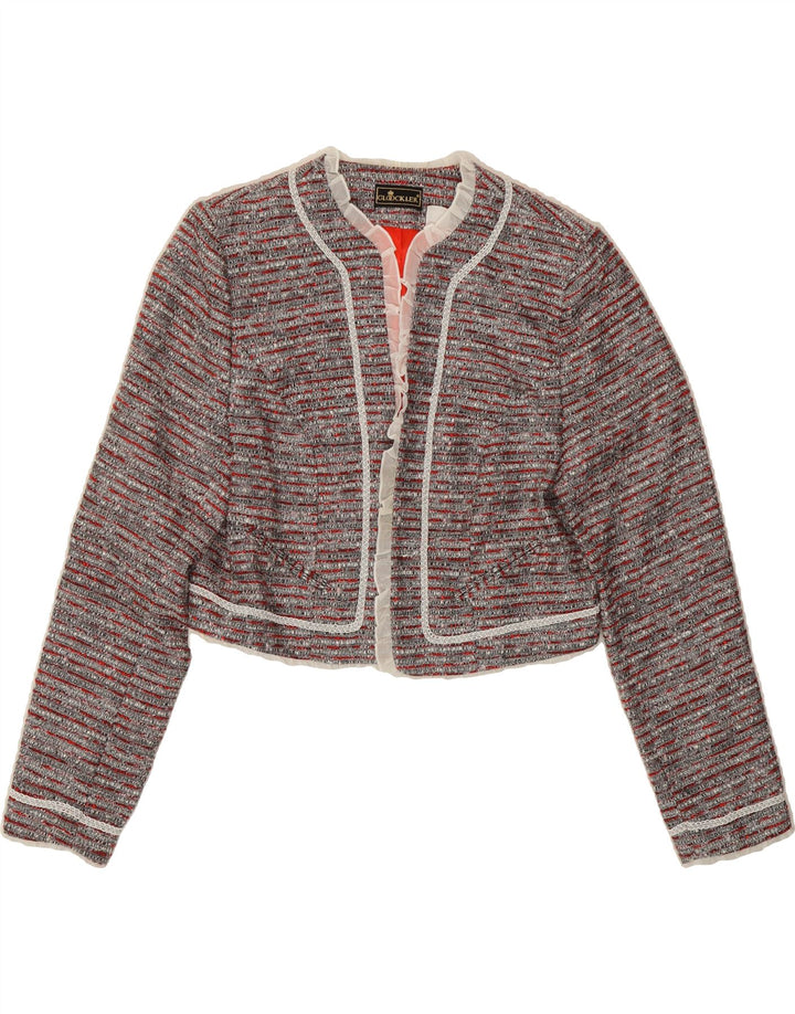 GLOOCKLER Womens Crop Open Blazer Jacket UK 16 Large  Red Striped Vintage Gloockler and Second-Hand Gloockler from Messina Hembry 