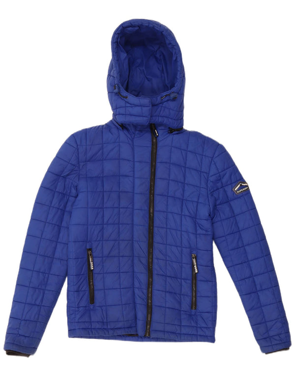 Giacca imbottita con cappuccio da donna Superdry UK 10 Small nylon blu