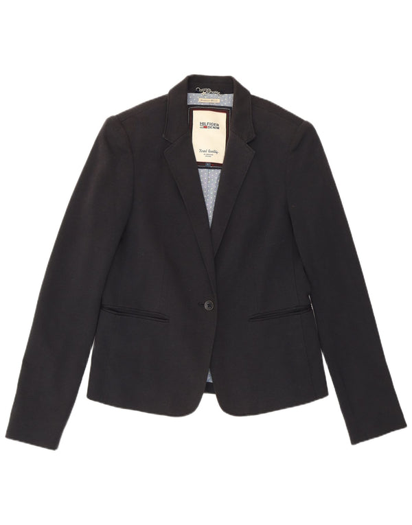 TOMMY HILFIGER Giacca blazer da donna a 1 bottone UK 14 grande cotone blu navy